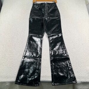 Good American Pants Women 2/26 Flare Vegan Faux Leather Goth Black GCB125T 26x33